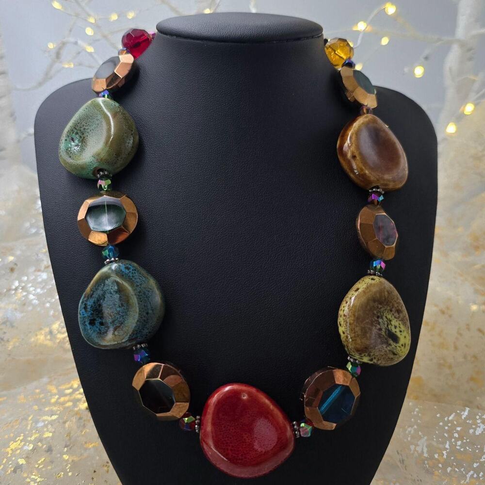 Vintage ceramic bead statement necklace